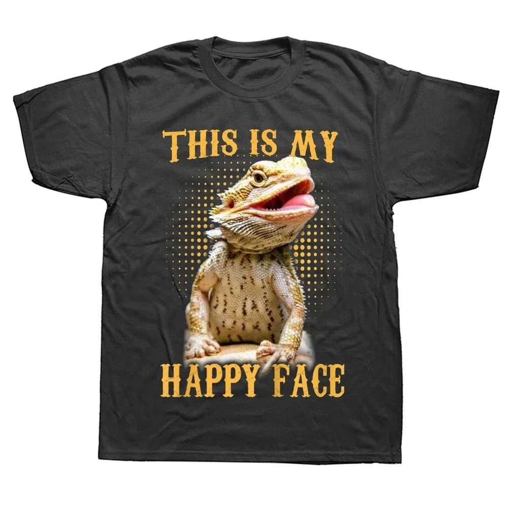 

Graphic Cotton Streetwear Short Sleeve Birthday Gifts Summer Style T-shirt Funny This Is My Happy Face Bearded Dragon T Shirts