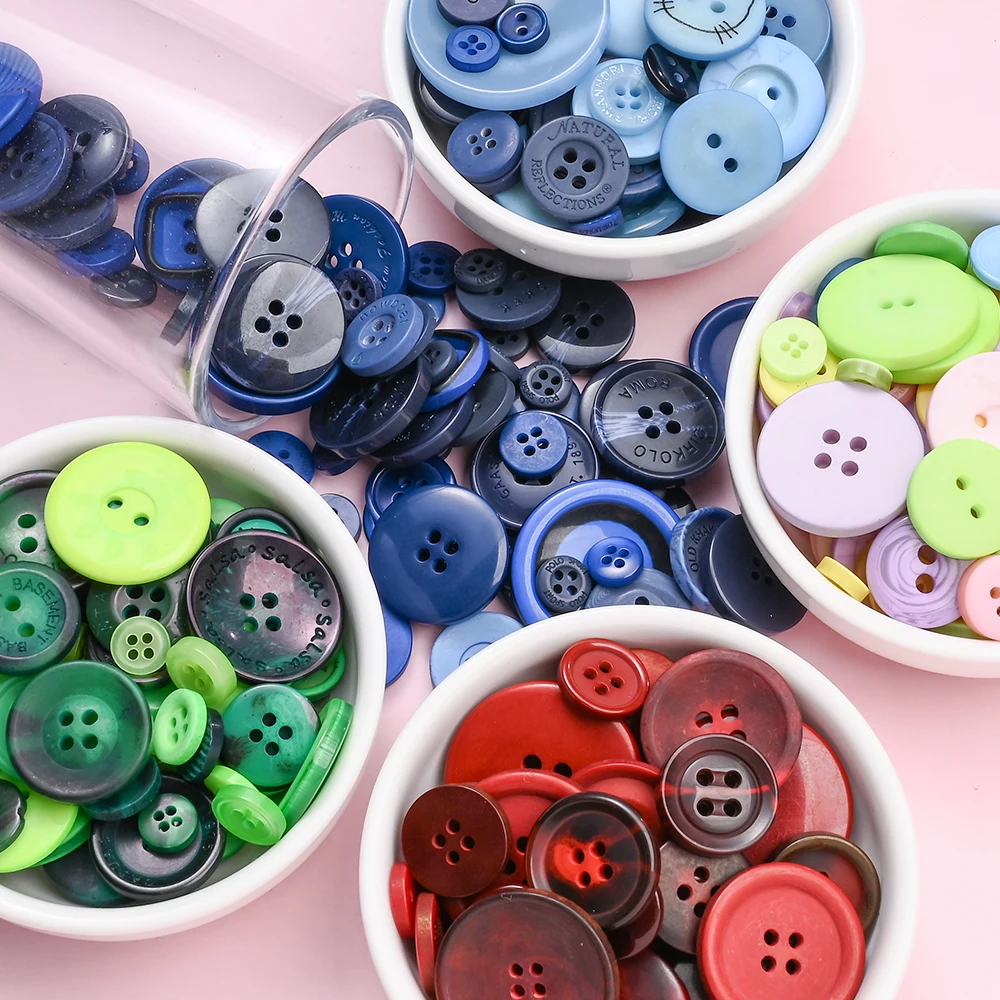 85 pcs/set Mixed Flat Resin Buttons Transparent Colourful Round Resin Buttons For Sewing Craft Decorative Clothing Accessories