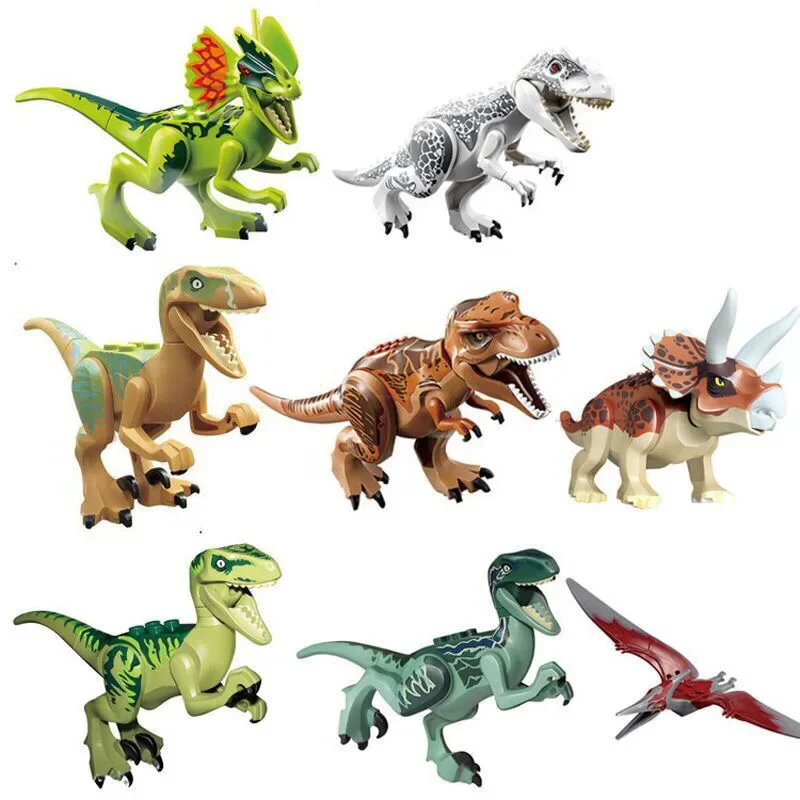 8pcs Dinosaur World Building Blocks Kids Assemble Toys Bricks Dinosaur Toy Pterosaurs Triceratops Figures Model Toy