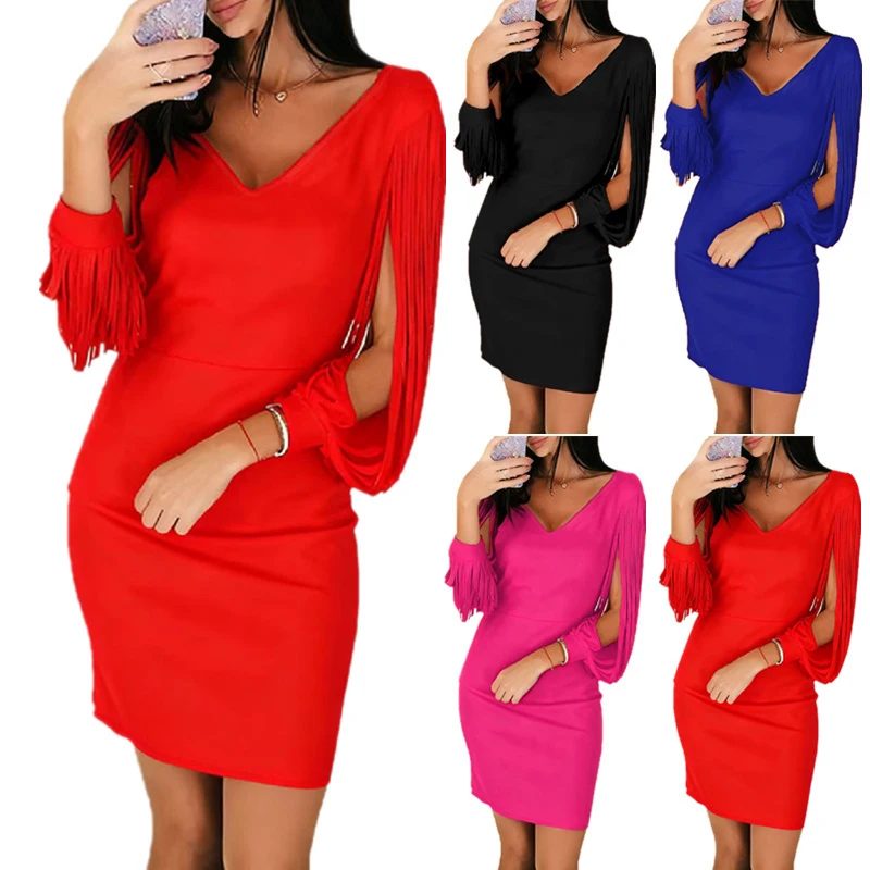 

2026 SpringVTassel Collar Open-Sleeve Dress, Waist-Cinching Slim-Fit Bodycon Skirt, And Elegant Short Dress