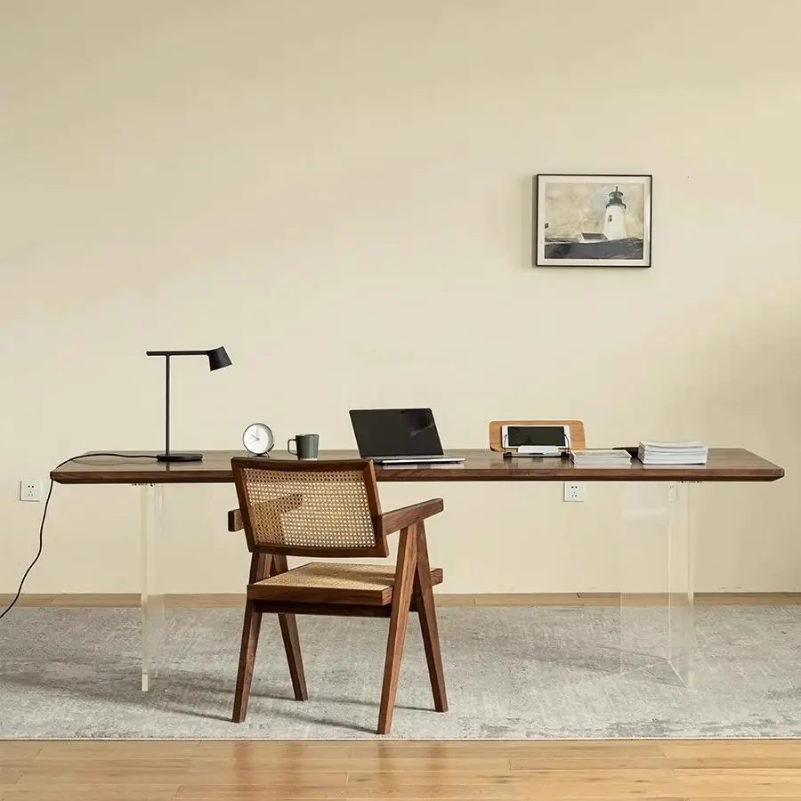 wabi-sabi walnut meal dining table acrylic suspended desk tea table walnut solid wood home office computer desk