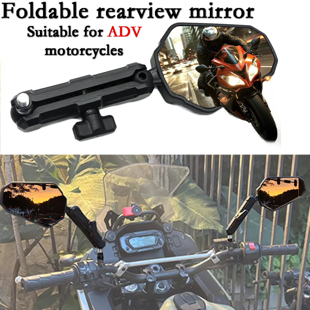 

ADV Motorcycles Mirrors For Kawasaki Honda Yamaha Off-road Adventure Motorcycles Angle Adjustable Folding Handlebar Side Mirrors