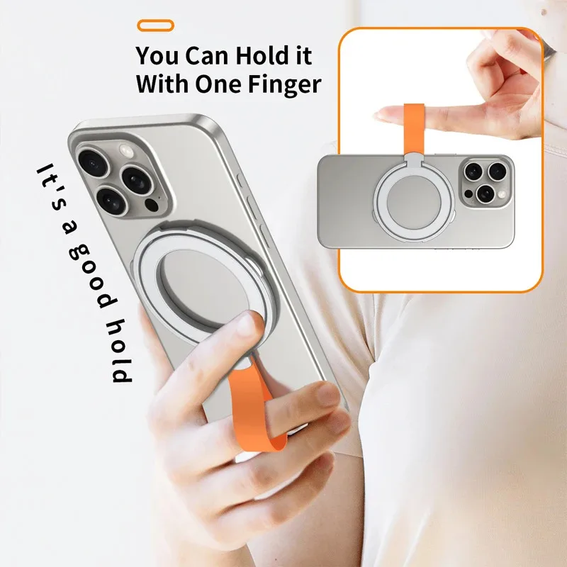 

Universal Phone Stand Magnetic Phone Ring Holder for iPhone MagSafe Ultra-thin Folding Can Charge Wirelessly Grip With Lanyard