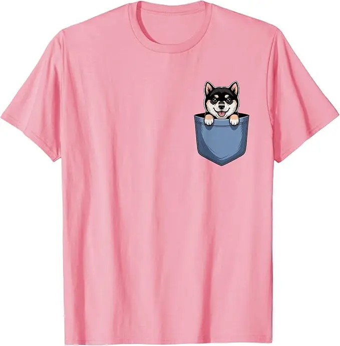 Cute Pocket Black and Tan Shiba Inu Lover Shiba Dog Mom Dog Dad T-Shirt Y2k Lovely Graphic Apparel Short Sleeve Cotton Tee Shirt