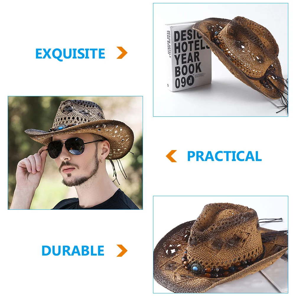 

Cowboy Straw Hat Western Style Wide Brim Lightweight Unisex Summer Sunshade Travel Party Hat Men Women Cosplay Stage Performance