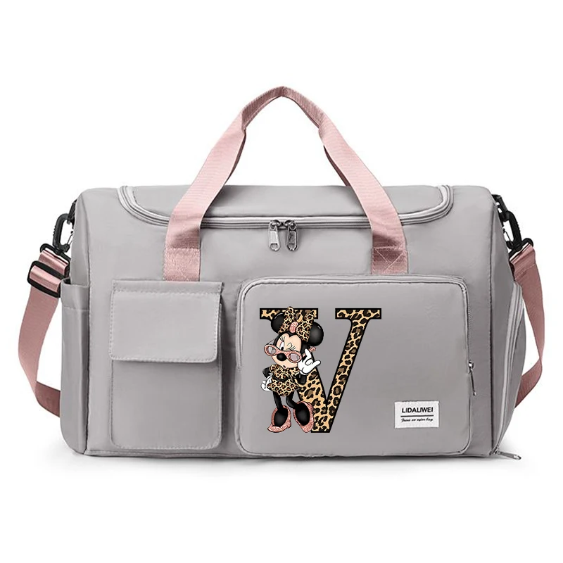 New Disney Minnie Mouse Travel Bag Cartoon Letter Printed Handbag Large Capacity Duffle Bags Portable Outdoor Travel Storage Bag