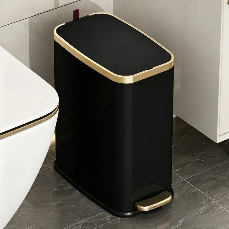 Narrow Slit Waste Bins Stainless Steel Trash Can Kitchen Decor Step on Trash Bin with Lid Bathroom Luxury Double Garbage Bin