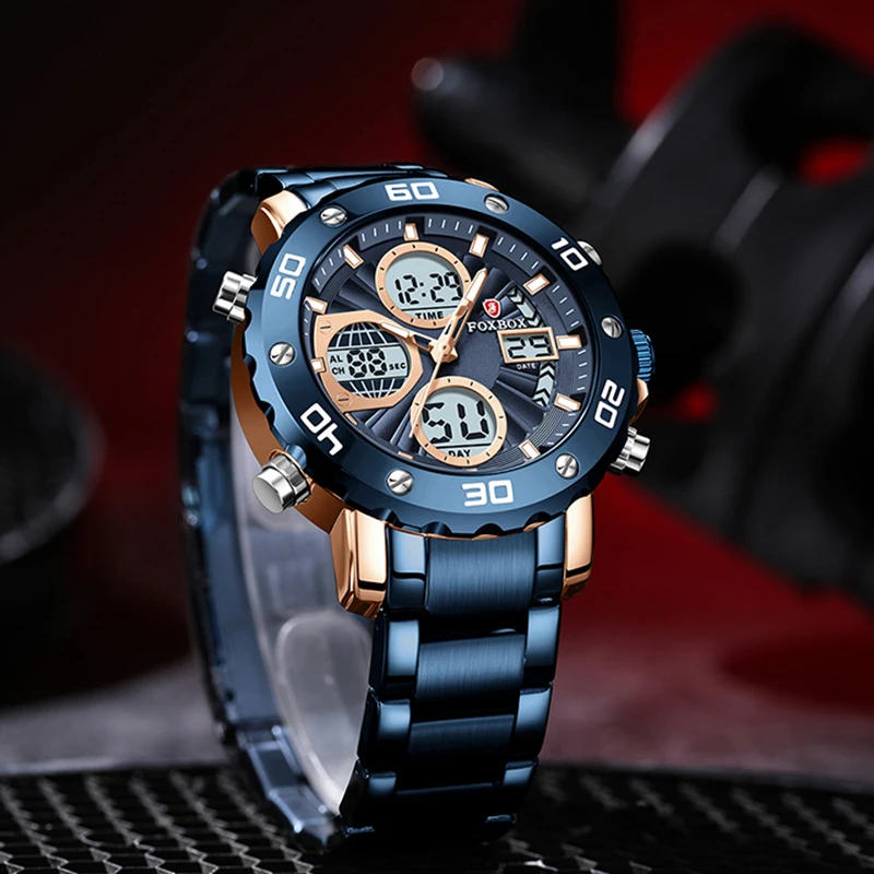 FOXBOX Top Luxury Watch Men Fashion Digital Quartz Men Watches Sports Waterproof Luminous Male Wristwatch Reloj Hombre 2024 New