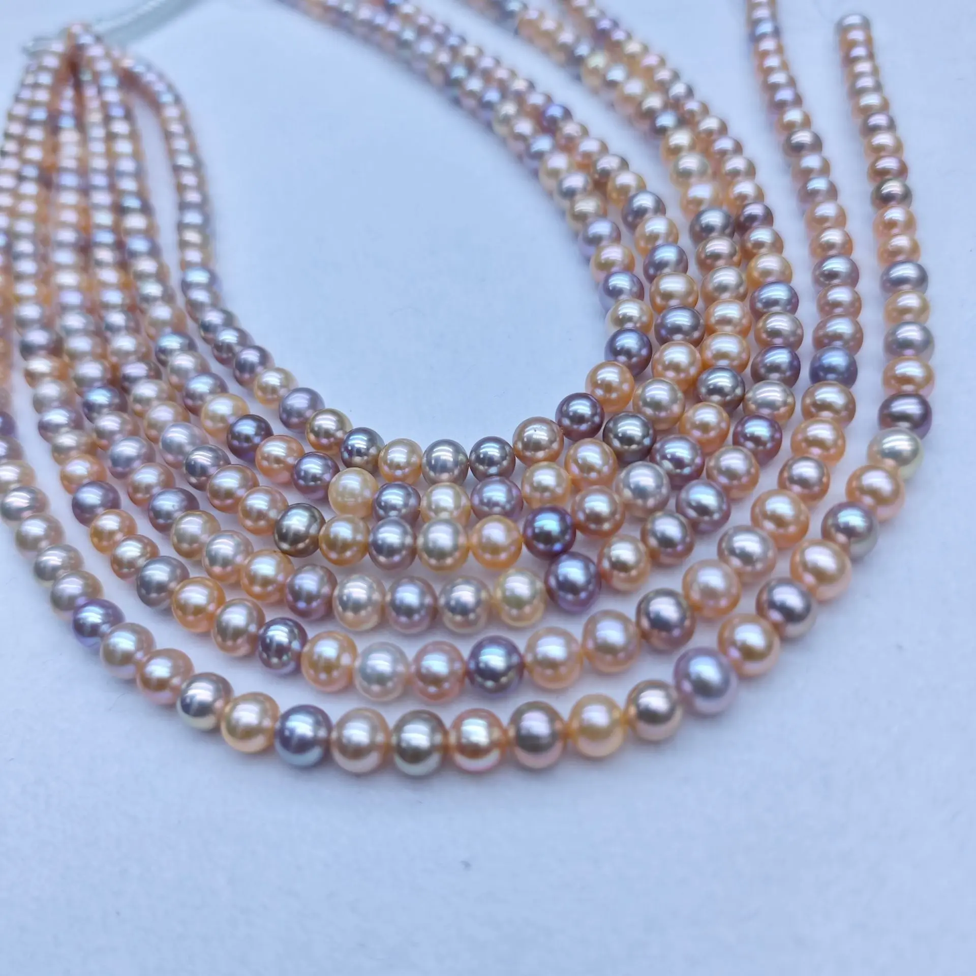 Candy‑Color Natural Freshwater Pearl Necklace, 7‑8mm Near‑Round High‑Luster Slightly Blemished Pearls, S925 Silver Clasp