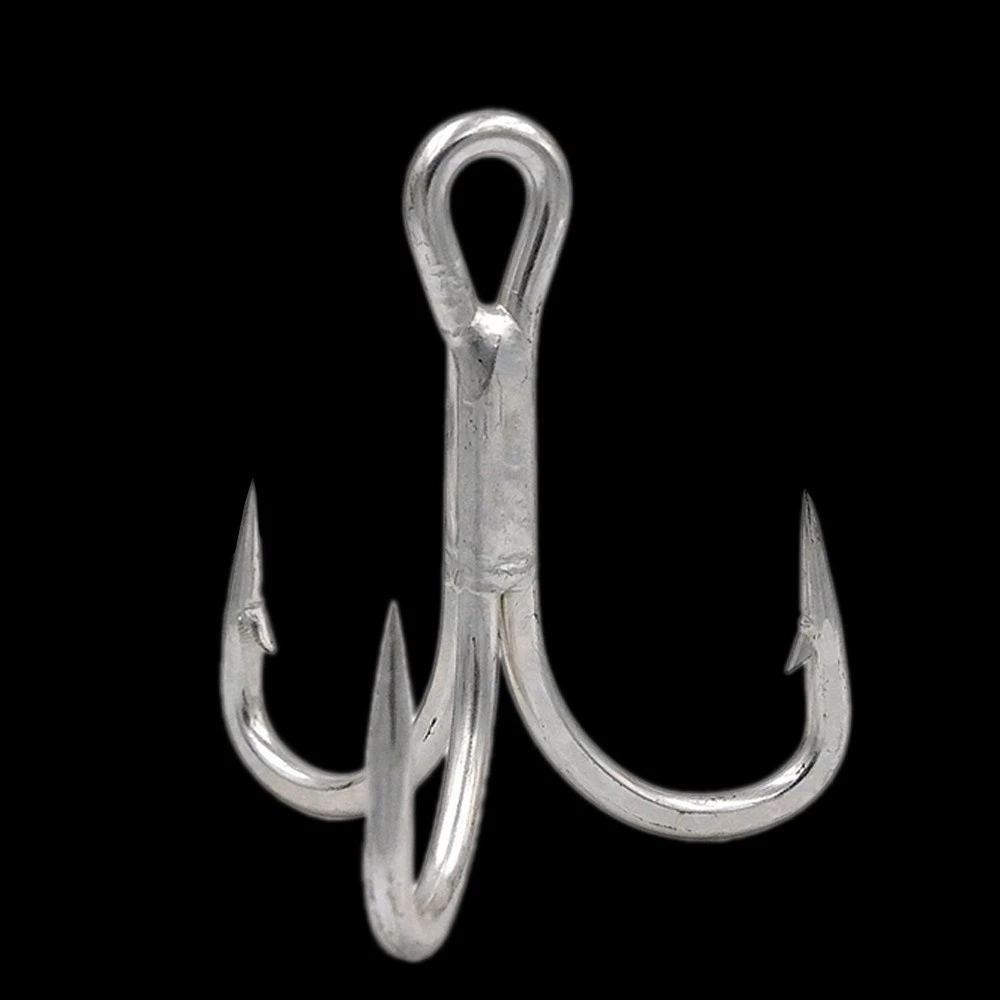 10pcs/lot Thicker Treble Hook Strong Pull 3/0# 2/0# 1/0# High Carbon Steel Round Folded Triple Fishing Hooks For Big Fish