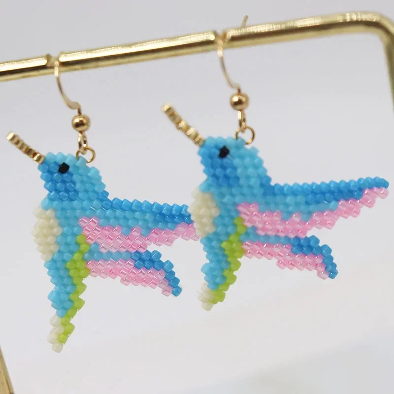 

Hand Knitted Beaded Earrings Bird Parrot Design Bohemia Style Fashion Gradient Color Beaded Earring