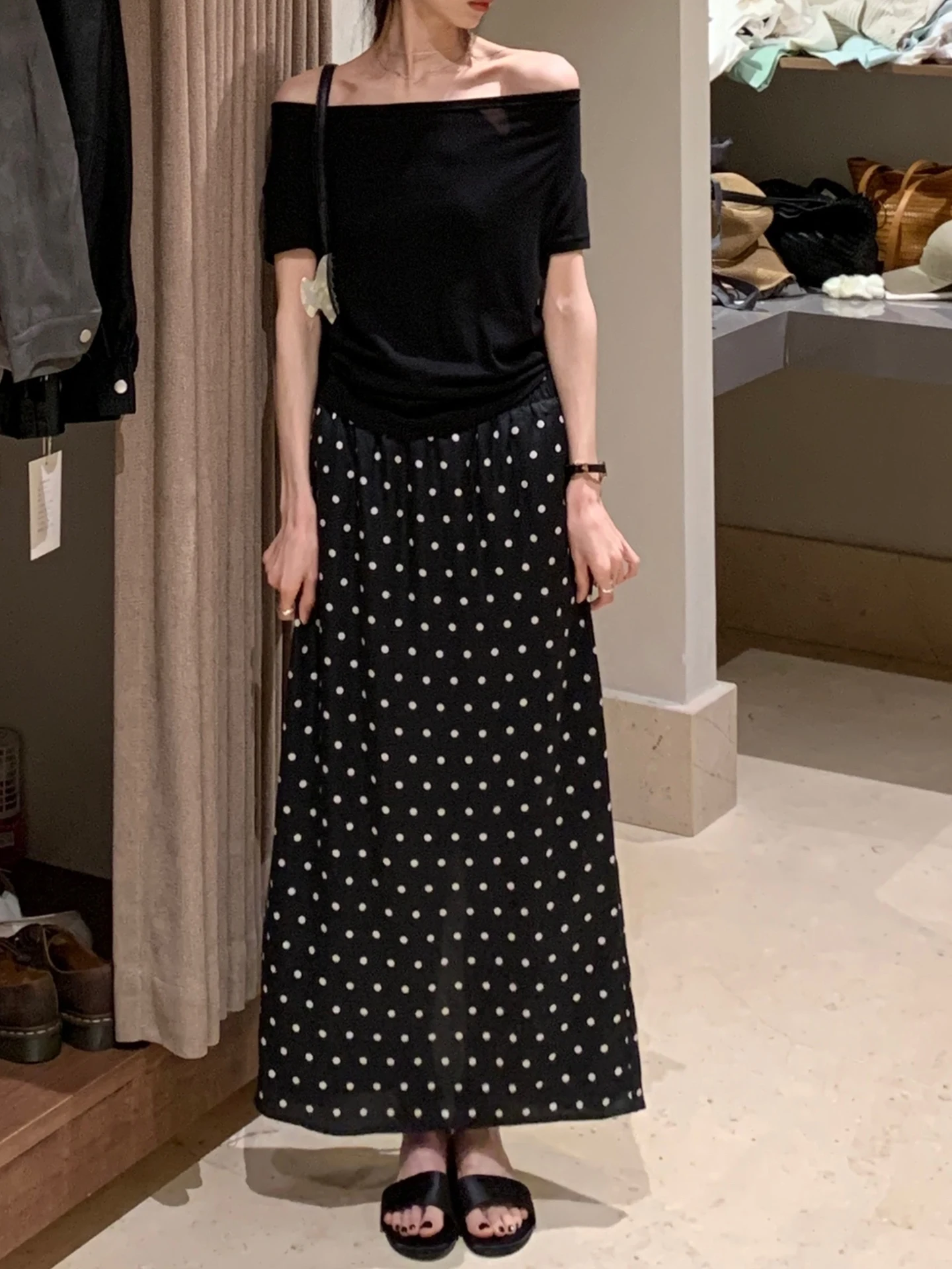 

Новая женская длинная юбка BRIVIN в стиле ретро с эффектом похудения, эластичная, в горошек, драпированная, модная, в корейском стиле