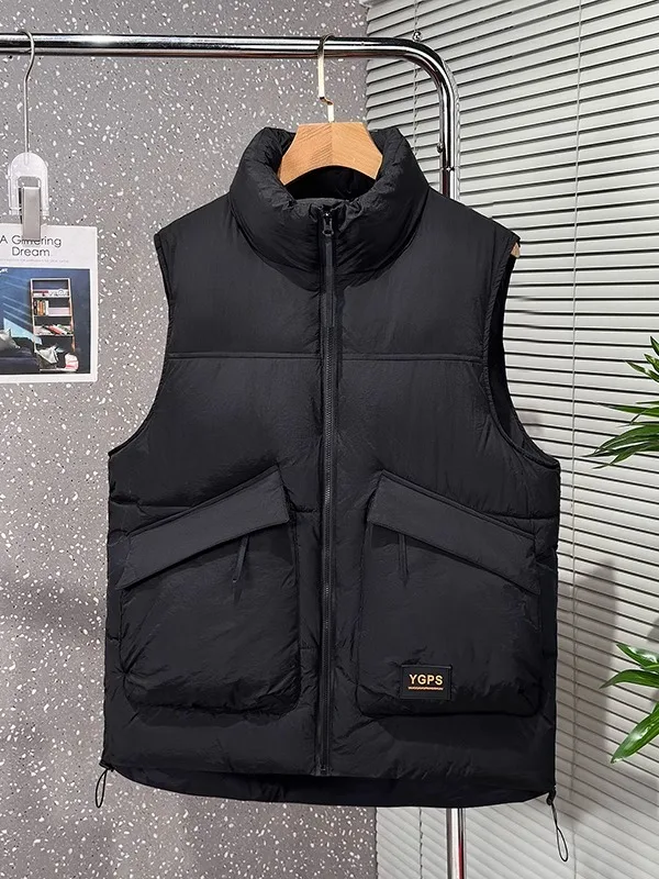

Men's Thiened down Cotton Vest Winter Warm Stand Collar Jaet plus Size Polyester Fabric Casual Faion Color