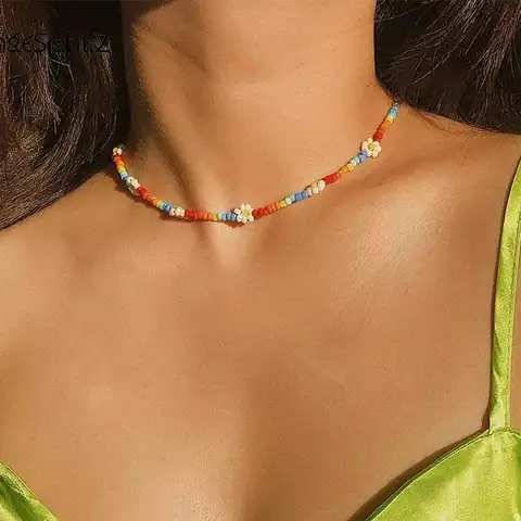 Colorful Beaded Flower Choker IngeSight.Z