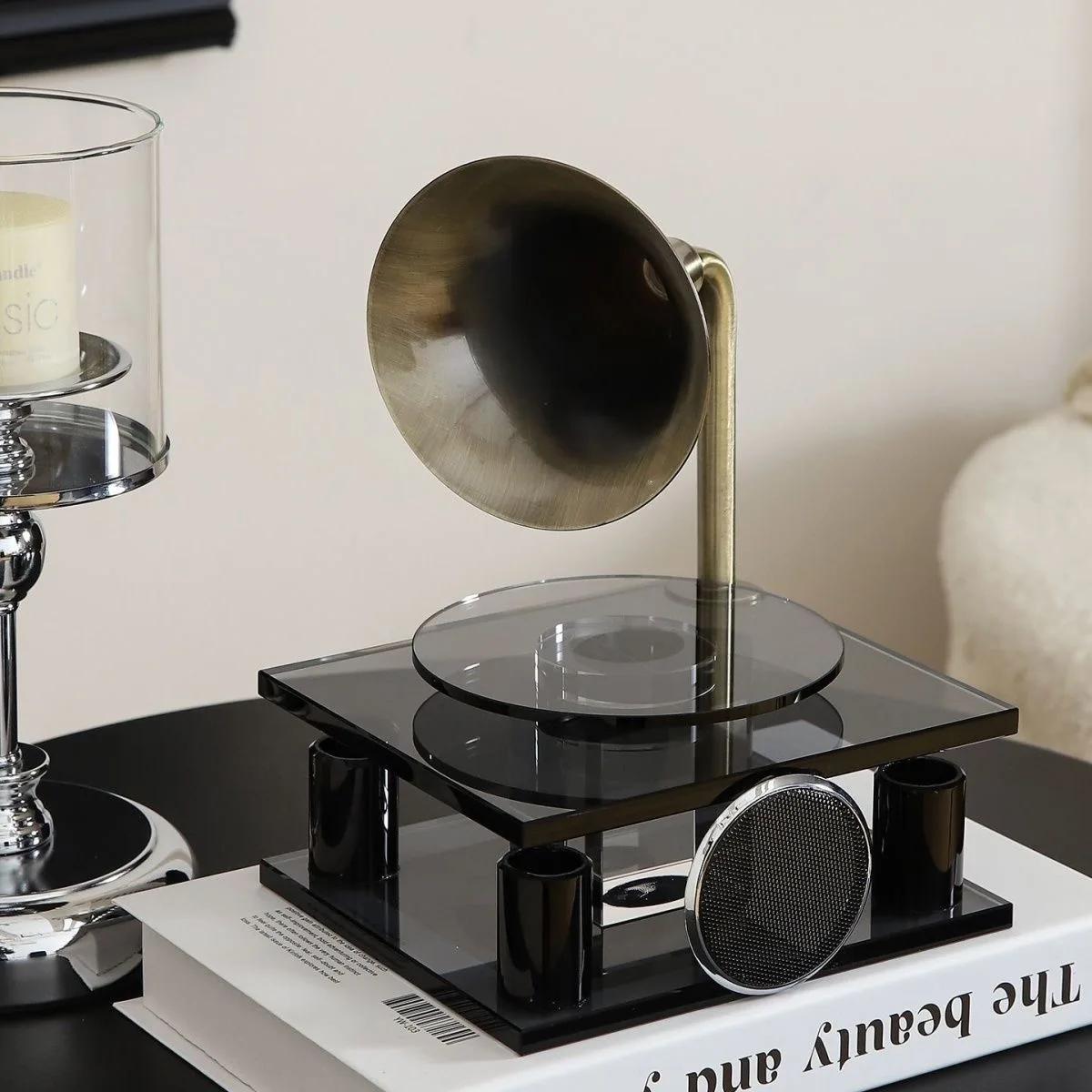 xx-Vintage Crystal Phonograph Model House Sales Department Decor Home Room TV Desktop Figurine Entrance Decorative Ornament