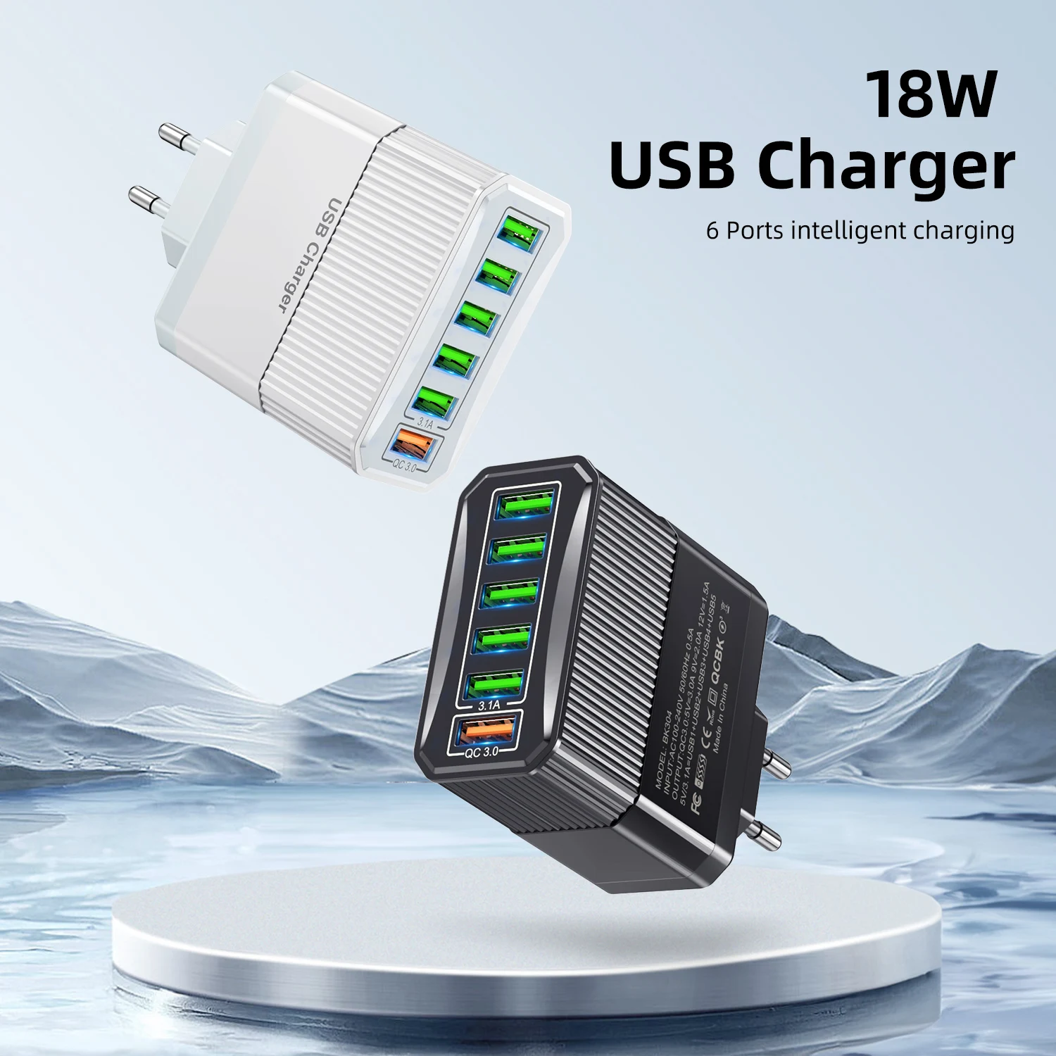 USLION 18W 3.1A USB Charger Tablet Fast Charge USB Laptop Quick Charger EU/KR/UK/US Plug Phone Adapter For iPhone 15 Xiaomi Poco