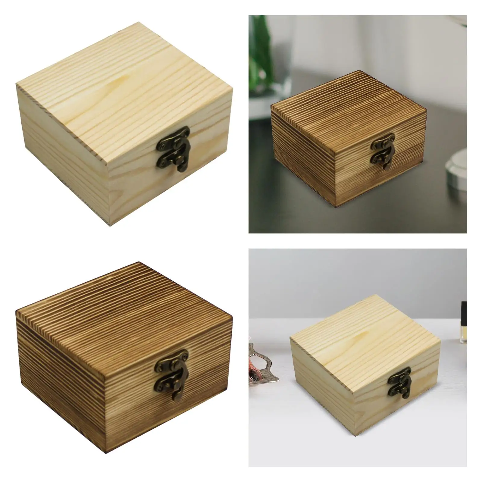 

Wooden Jewelry Box with Hinged Lid Rectangle Desktop Trinket Box Jewelry