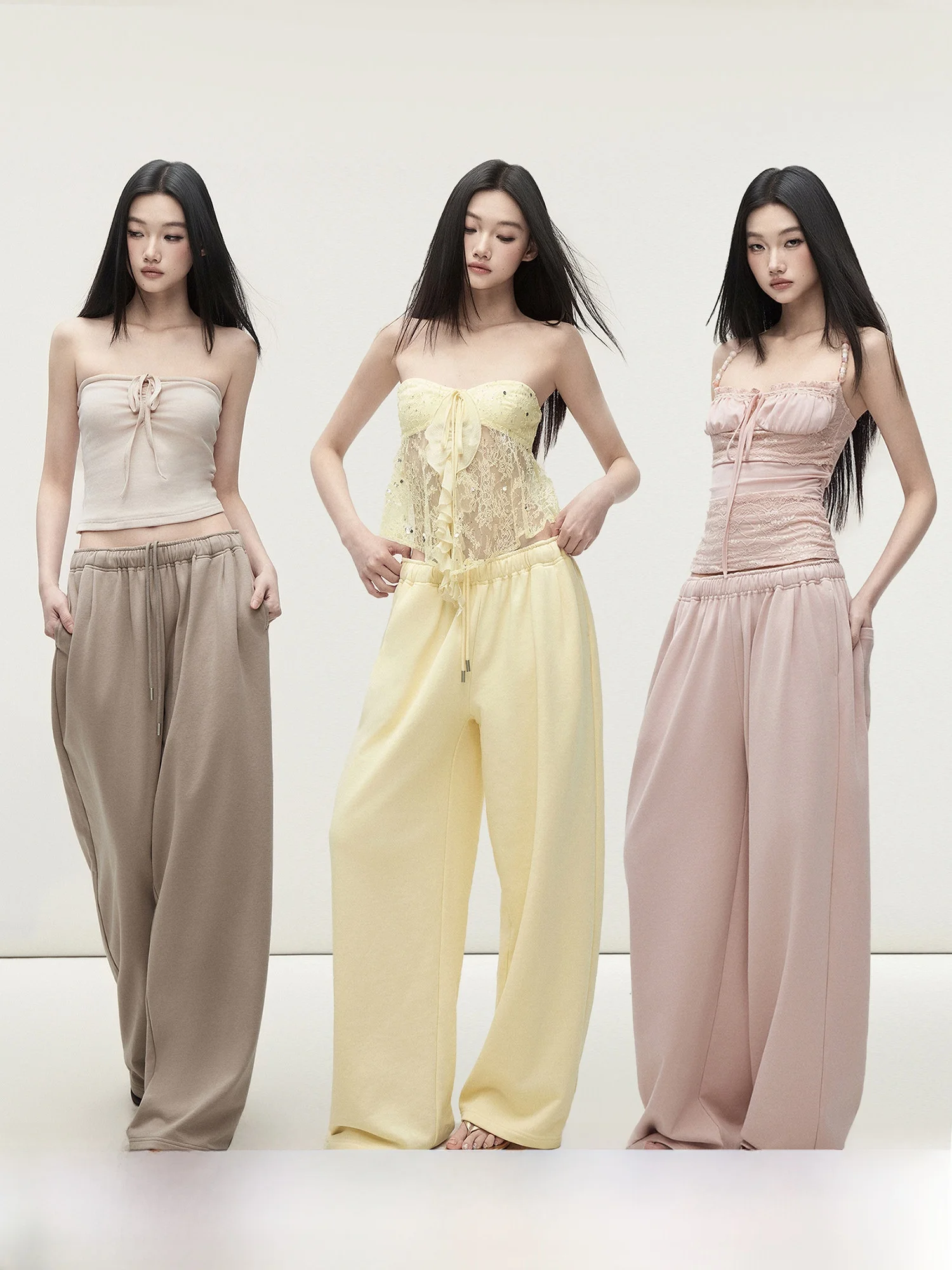 

Low Waist Wide Leg Pants Women's Casual Knitted Drawstring Loose Fit Floor Length Trousers Versatile Comfortable Summer Fashion