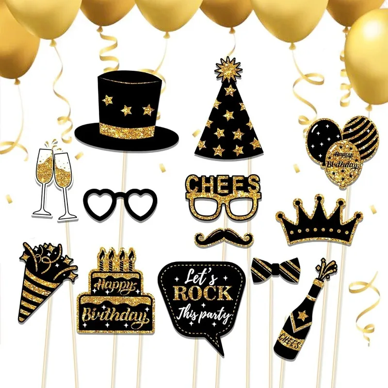 2025 Frohes Neues Jahr 36PCS Schwarz Gold/Schwarz Silber Papier Handheld Party Fotografie Liefert Dekorationen Photobooth Selfie Prop – Detail 8