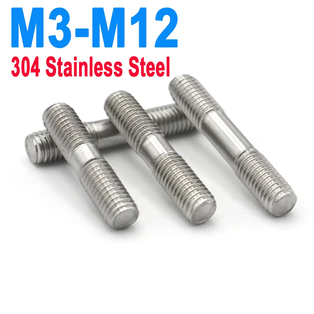 304 SS Double End Thread Bars - 1/2/5pcs Dual Head Bolts/Tooth Sticks for Multi-Size Needs (M3-M12)