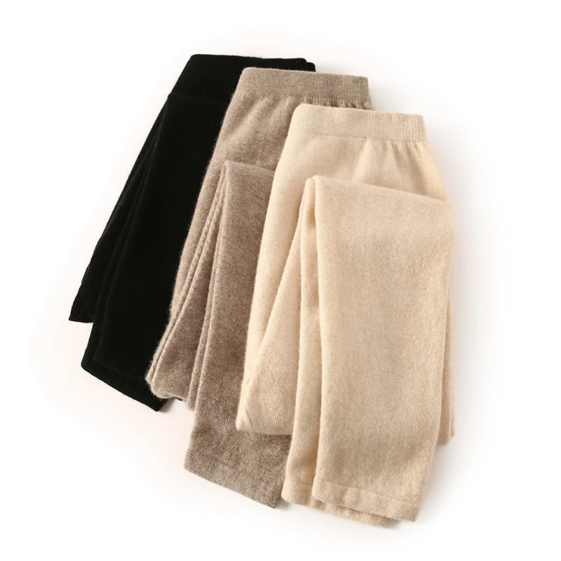 ATTYYWS ขายร้อนใหม่ผู้หญิงแคชเมียร์กางเกงขายาวสีทึบถัก SLIM FIT high-end ฤดูใบไม้ร่วงและฤดูหนาวผู้หญิงแคชเมียร์กางเกง