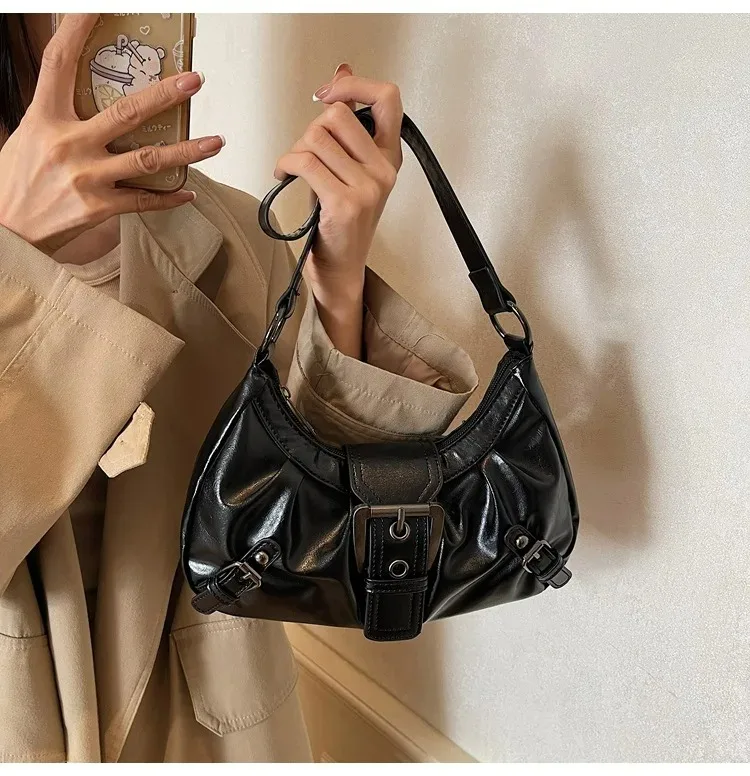 Retro Y2K Plissierte Hobo-Schultertasche für Damen, Trendige Maillard-Style Unterarmtasche, Clutch-Handtaschen für Reisen, Arbeit und Shopping – Detail 34