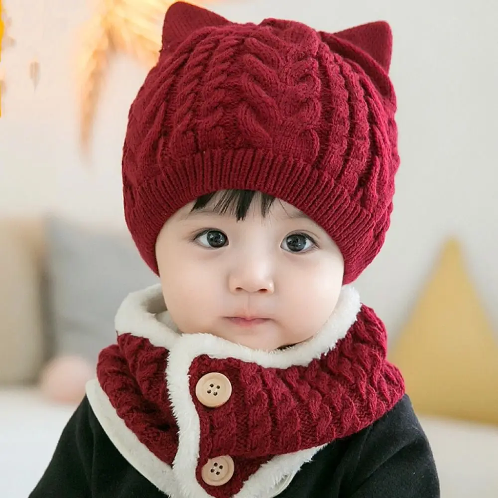 Winter Warm Wool ​​Baby Warm Hat Soft Cute Dinosaur Hat Scarf Set Woolen Knitted Hats Baby