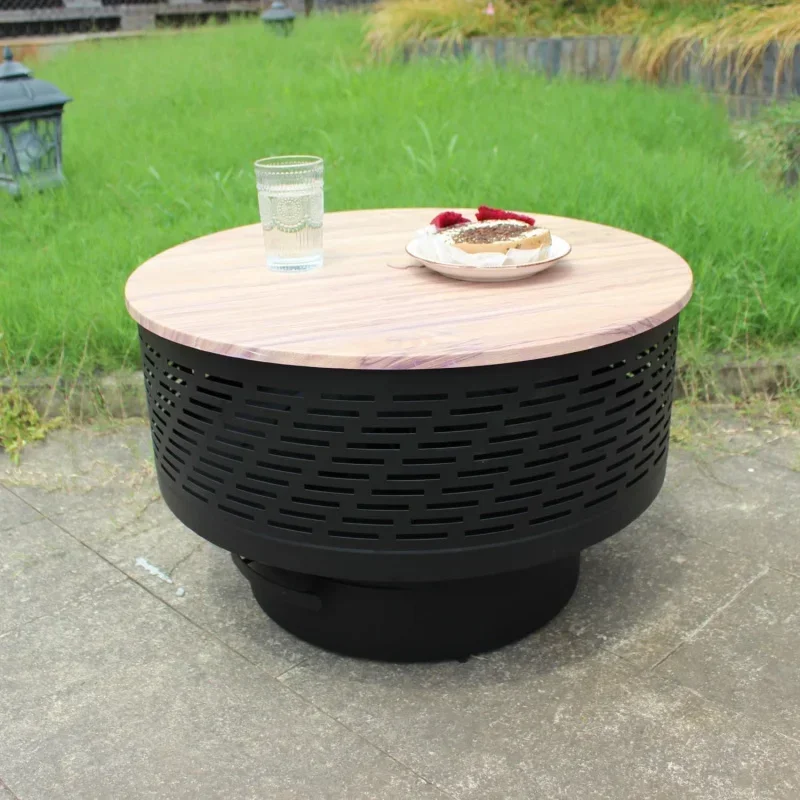 26 Wood Burning Fire Pits with Grill & Lid, Fire Pit Table Outside with Waterproof Cover & Poker, Firepit Functions