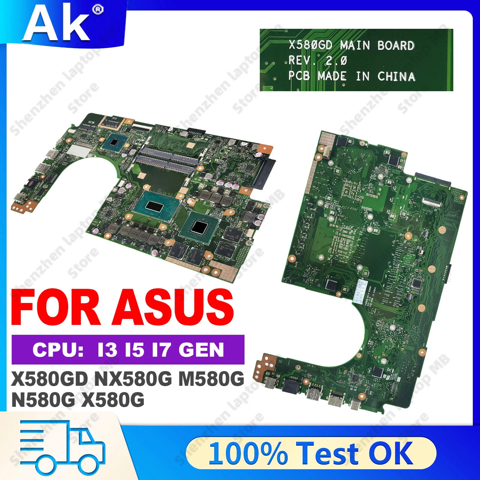X580GD Laptop Motherboard For ASUS VivoBook NX580G M580G N580G X580G Notebook Mainboard With I5-8300H I7-8750H CPU GTX1050 GPU