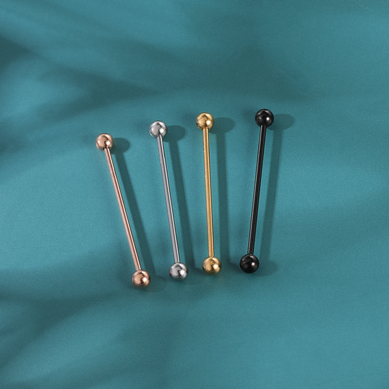 ZEMO 14G Stainless Steel Inustrial Earring Gold Plated Barbell Piercings Crystal Long Ear Studs Cartilage Earring Body Piercing