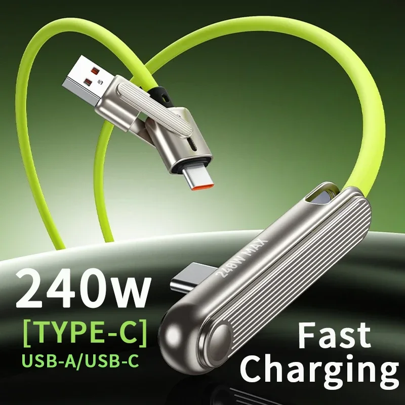 

240W 2in1 Portable Fast Charging Cable USB A/C To Type-C Foldable Holder Phone Tablet For iPhone15 Samsung Huawei Xiaomi