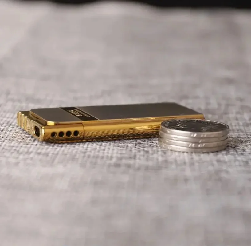 Authentic Silver Brushed Ultra-Thin 8mm Zinc Alloy Gas Electronic Lighter Portable & Stylish Business Accessory for Cigarette view 2