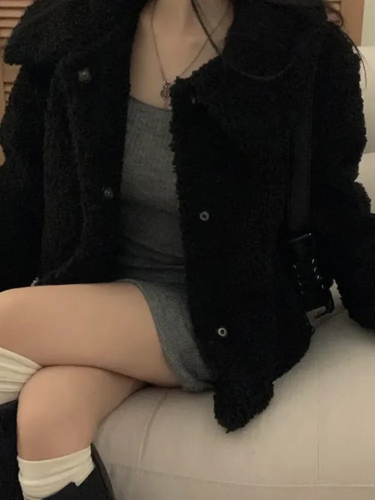 Manteau ort en fourrure d'agneau pour femme, coupe ample, col chaud, vêtements d'extérieur d'hiver, mode coréenne, vêtements décontractés pour divers Ocns