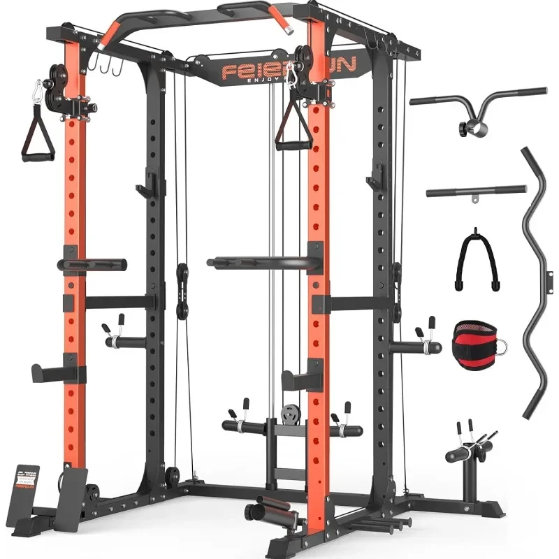 Multi-Function Squat Rack Power Cage 2000LBS Capacity Power Rack and Packages with Optional Weight Bench for Garage & Home Gym