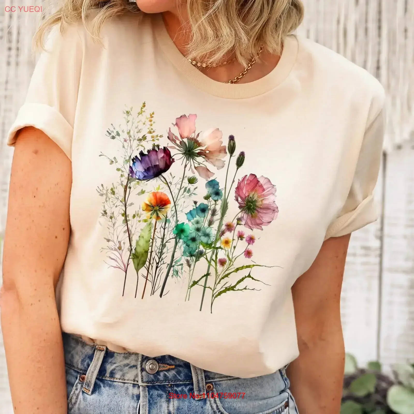 Boho Cottagecore T Shirt Wildflowers Vintage Pressed Flowers Botanical Floral for Gardener vintage Washed homme graphic
