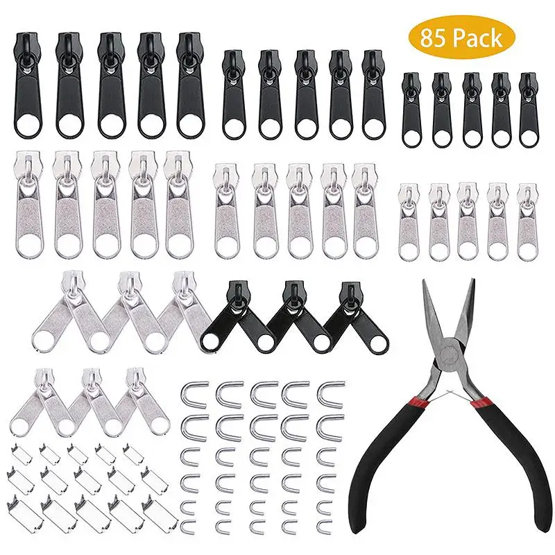 Metal Zippers Repair Kit Sets Universal Zipper Repair Replacement Kit  Easy Fix Zipper Slider Head Puller Accessories Tools