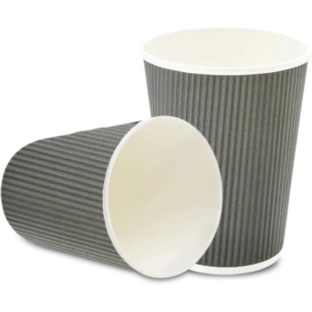 Restaurantware 12 Ounce Disposable Coffee Cups 500 Ripple Wall Hot Cups For Coffee - Lids Sold Separately Rolled Rim Gray Paper