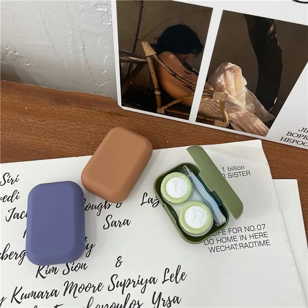 Portable Contact Lens Box Ins Frosted Texture Morandi color Cosmetic Contact Lenses Box Solid Color Eye Care Container Box