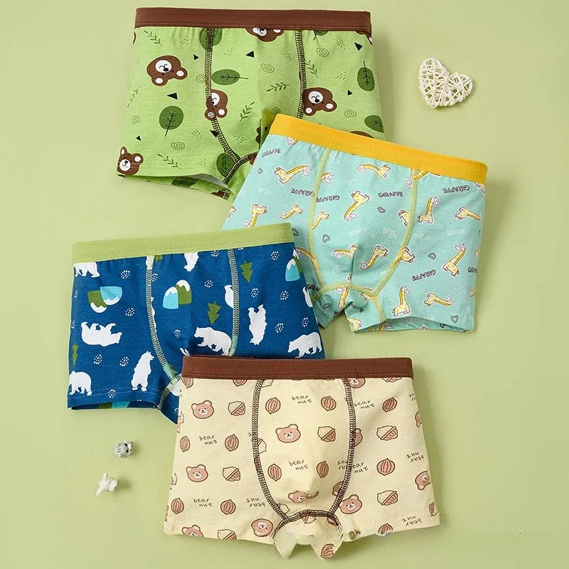 4 Pack Boys Cotton Underwear Soft Comfortable Kids Boxer Briefs Cartoon Design
