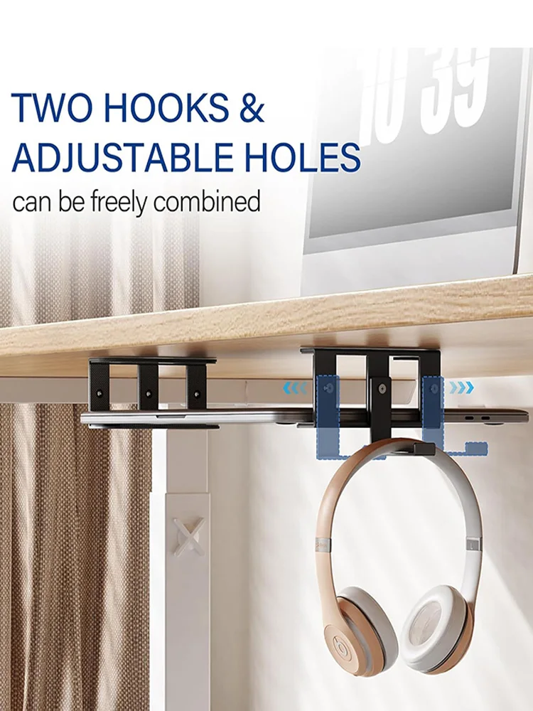 Support pour ordinateur portable sous le bureau, support d'étagère sous le bureau en métal pour ordinateur portable, Mac Mini, Macbook, clavier avec Silicone anti-rayures