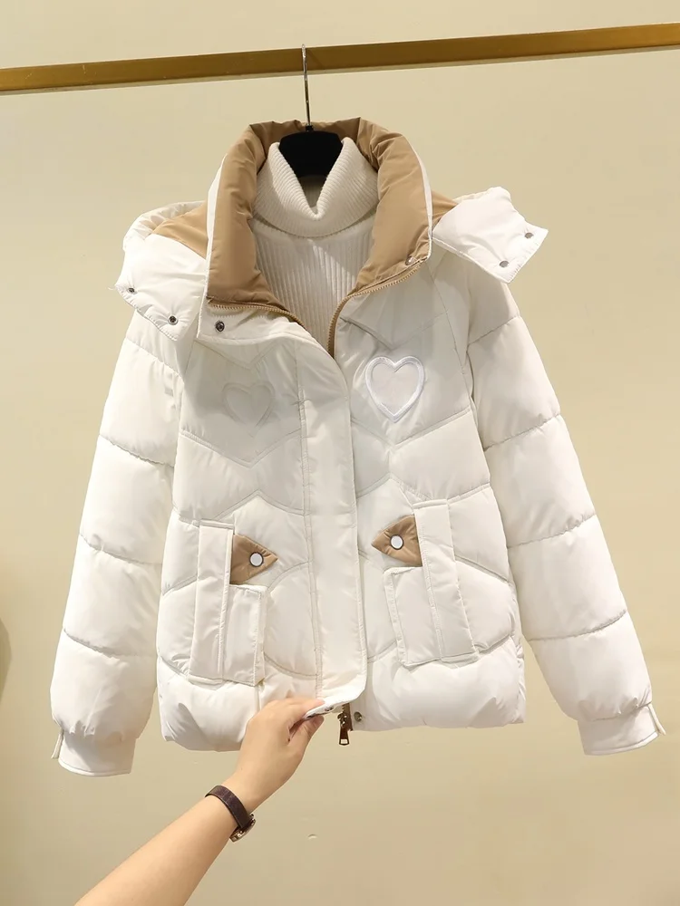 

Женская зимняя утепленная короткая куртка из хлопка, свободного кроя, маленького размера, в корейском стиле, для повседневной носки, однотонная, на молнии