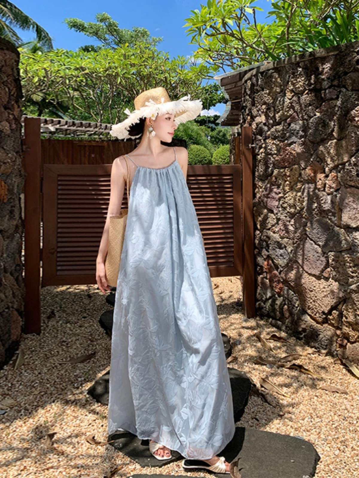 Beach Vaion Floral Print Off-oulder Strapl Dr Beautiful Island Sle Casual Loose Waist Skirt A-Line Summer Dr