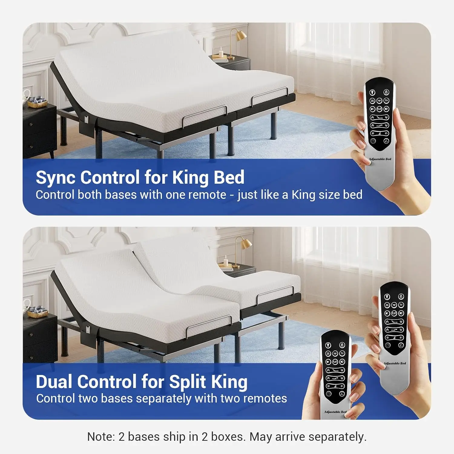 Adjustable Bed Frame Split King with Remote & Massage, Zero Gravity, USB, Nightlight, Quiet Motor, Easy Assembly, Customized