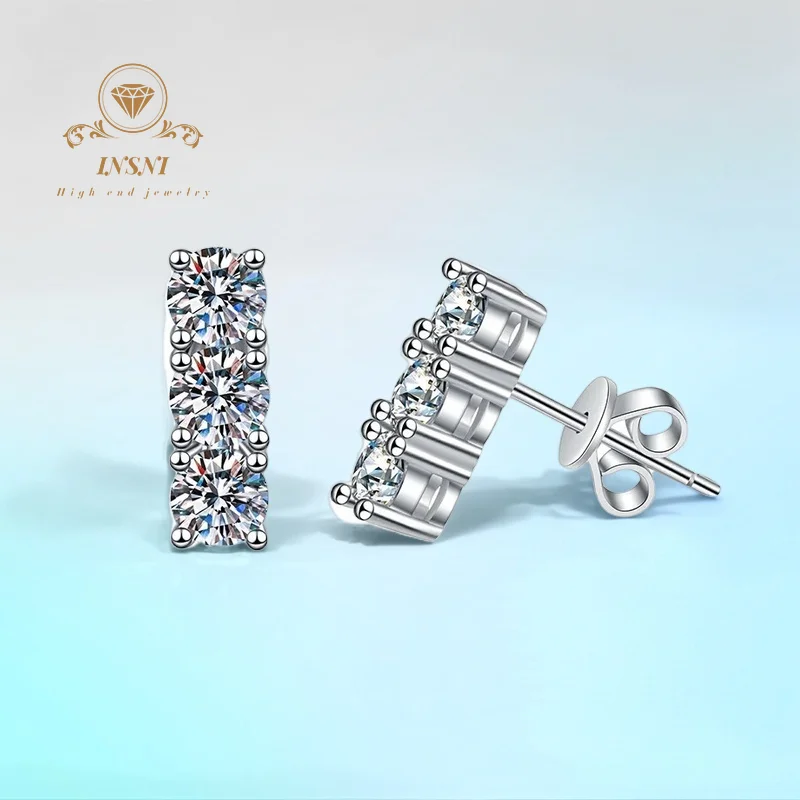 

D color moissanite 925 silver bar earrings Platinum-Set D-Color Korean Crown Jewelry Certified Luxury Gift Non allergic birthday