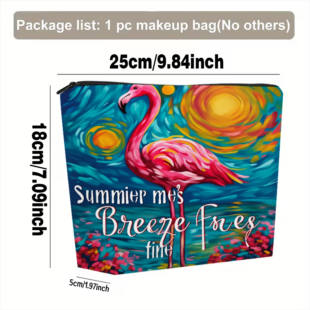 Flamingo Sunset Ocean Waves Flowers Makeup Bags for Girls Cosmetic Pouch Toiletry Bag Pencil Case Travel Storage