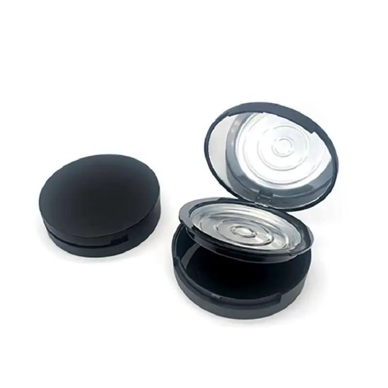 

30pcs Matte Black Double Eye Shadow Box Plastic Cosmetic Lipstick Blush Powde Case 59mm Round Pelettes Compacts With Mirror