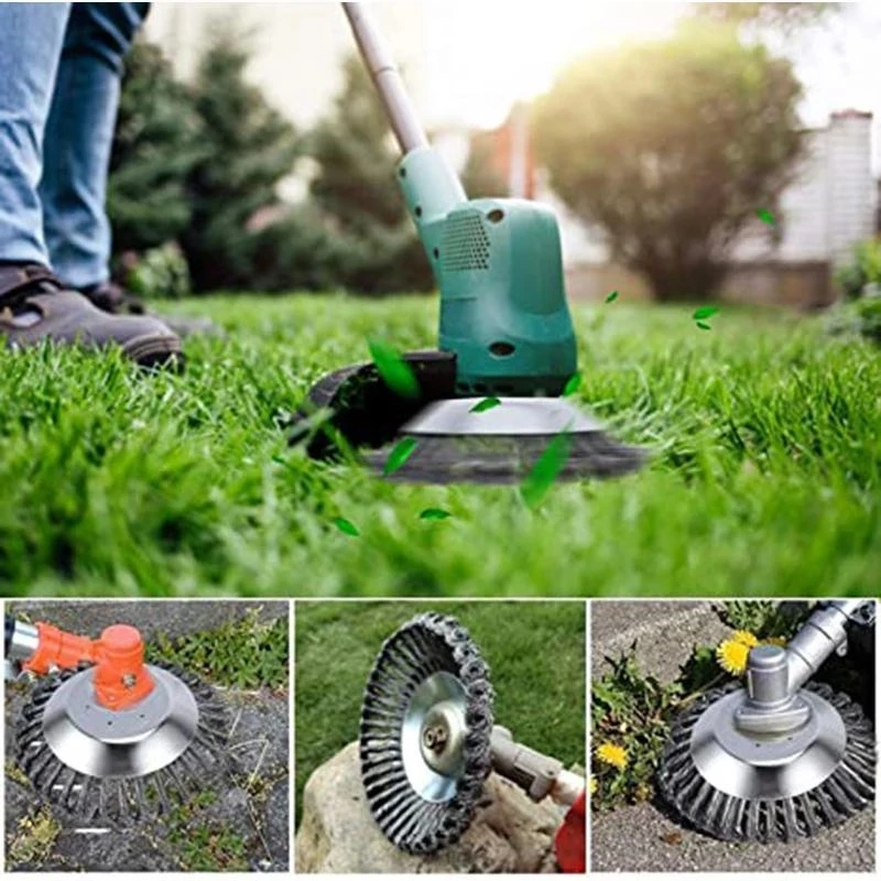 Garden Weeding Wire Brush Head Steel Wheel Lawn Mower Grass Eater Trimmer Brush Cutter Tools Grass Trimmer Head Weed Brush