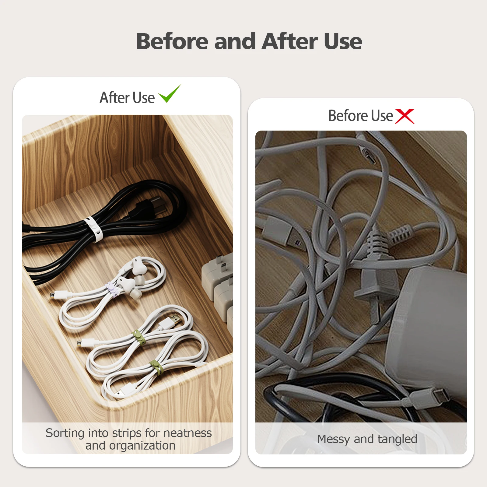 UMUST Silicone Cord Ties Reusable Cable Organizer Ties Cord Organizer for Headphone Buckle Design Flexible Cable Ties for Wire