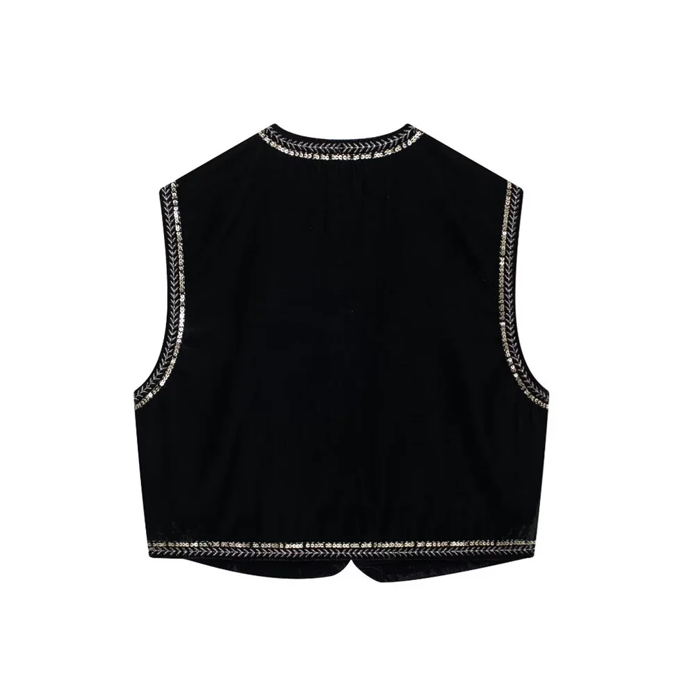 PB&ZA contrasting embroidery bead embellishment open breasted vest autumn and winter new women's clothing