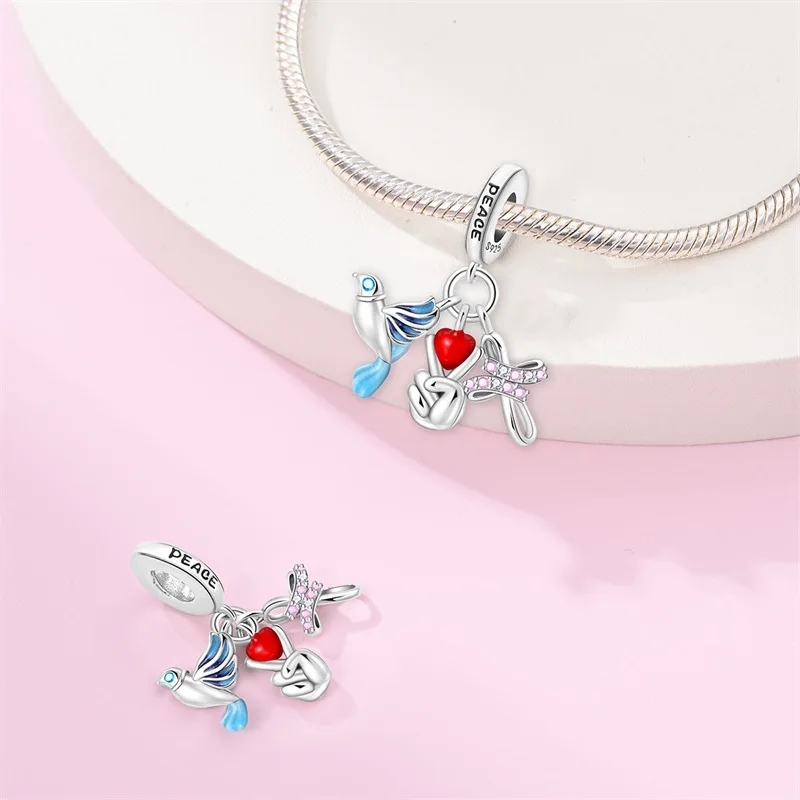 925 Sterling Silver Peace Dove World Peace Life Tree Charms Pendants Fit Qikaola 925 Original Bracelets DIY Anniversary Jewelry — zdjęcie 3